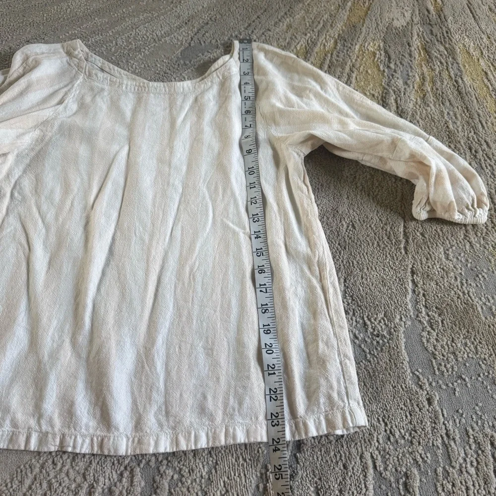Loft puff balloon sleeve top shirt linen cream tan stripe XS
